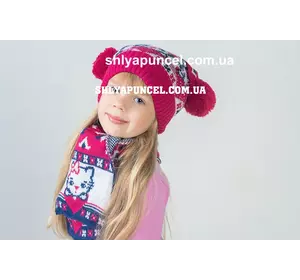 Комплект шапка и шарф для девочки «Китти»